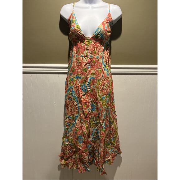 House of Harlow Printed Buttondown Tie Sleeveless Bohemian Maxi Dress New M - Picture 1 of 9
